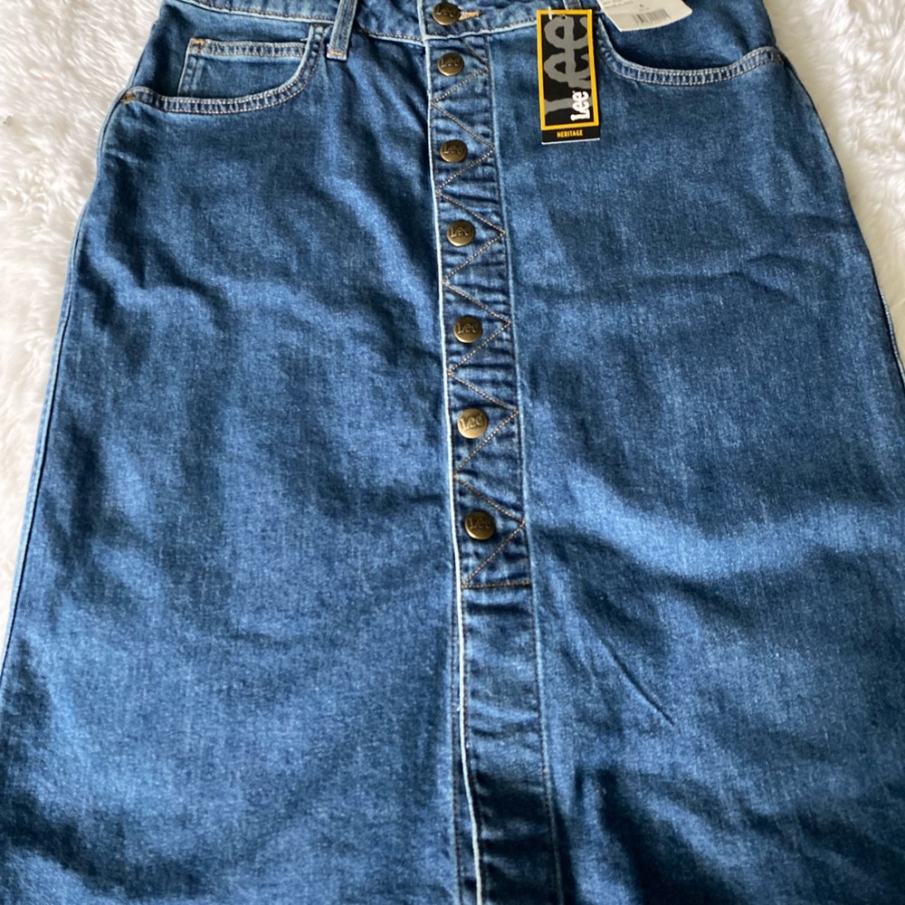 Lee Women's Heritage Midi Skirt, Dark Blue Jean Denim Size 6